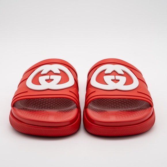 size 7G 7.5 US Gucci GG White Red Slides Sandals Interlocking Rubber - Picture 2 of 11